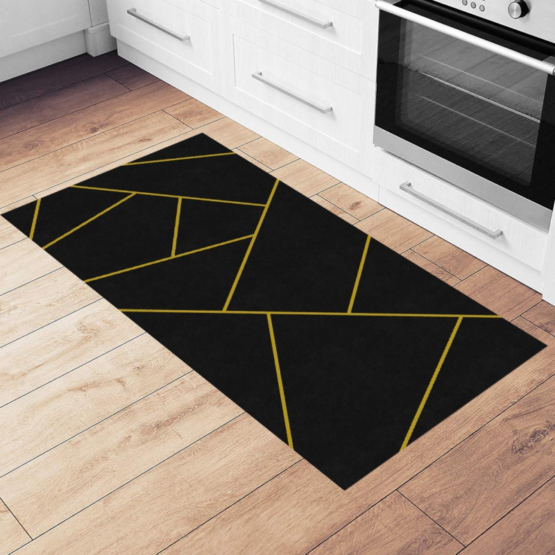 שטיח ויניל דגם גיאומטרי שחור זהב