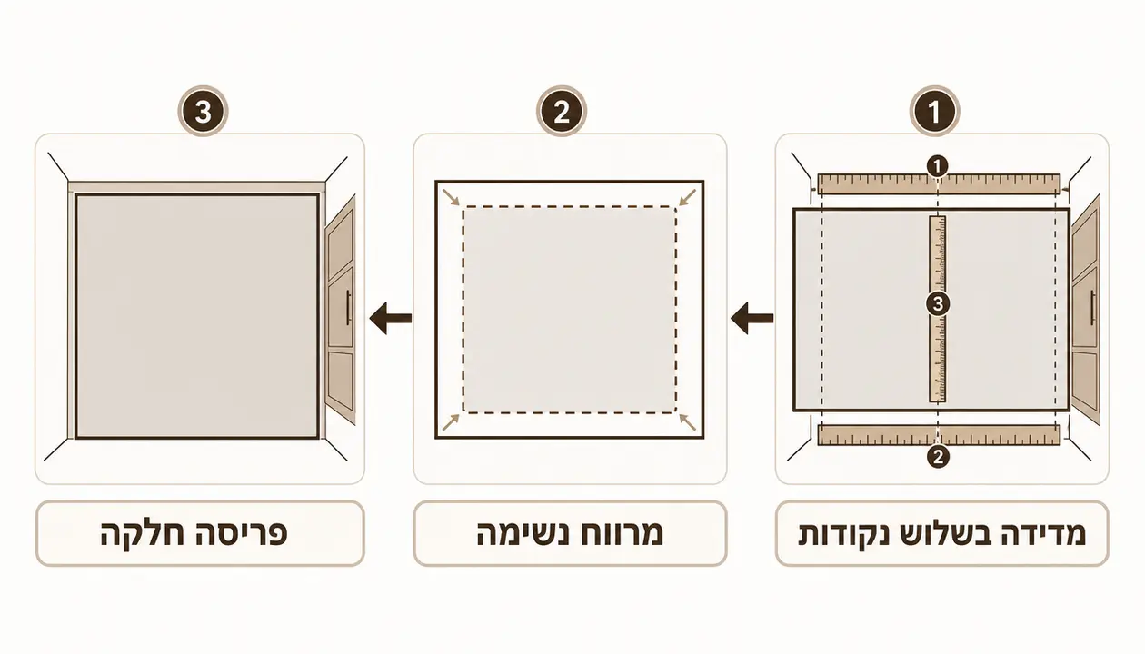 מדידת שטיח פי וי סי לפי מידה עם מטר סרט