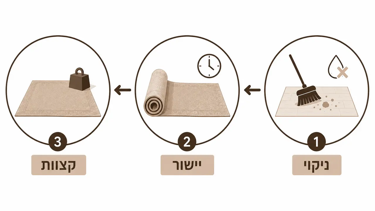 הנחת שטיח PVC דמוי פרקט בלי בועות וקצוות מתרוממים