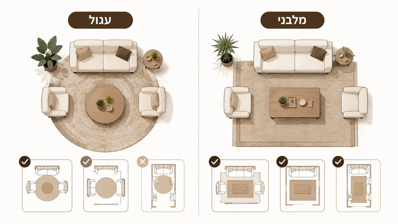 השוואה בין שטיח עגול לשטיח מלבני בסלון