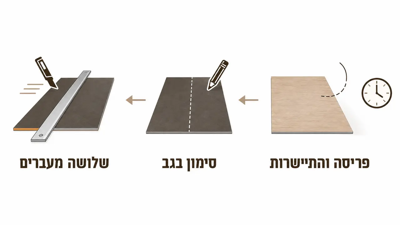 חיתוך שטיח ויניל בסכין וסרגל מתכת