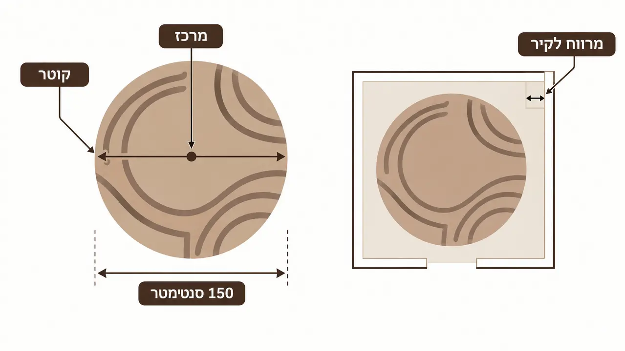מדידת שטיח עגול PVC לפי קוטר לפני הזמנה אונליין