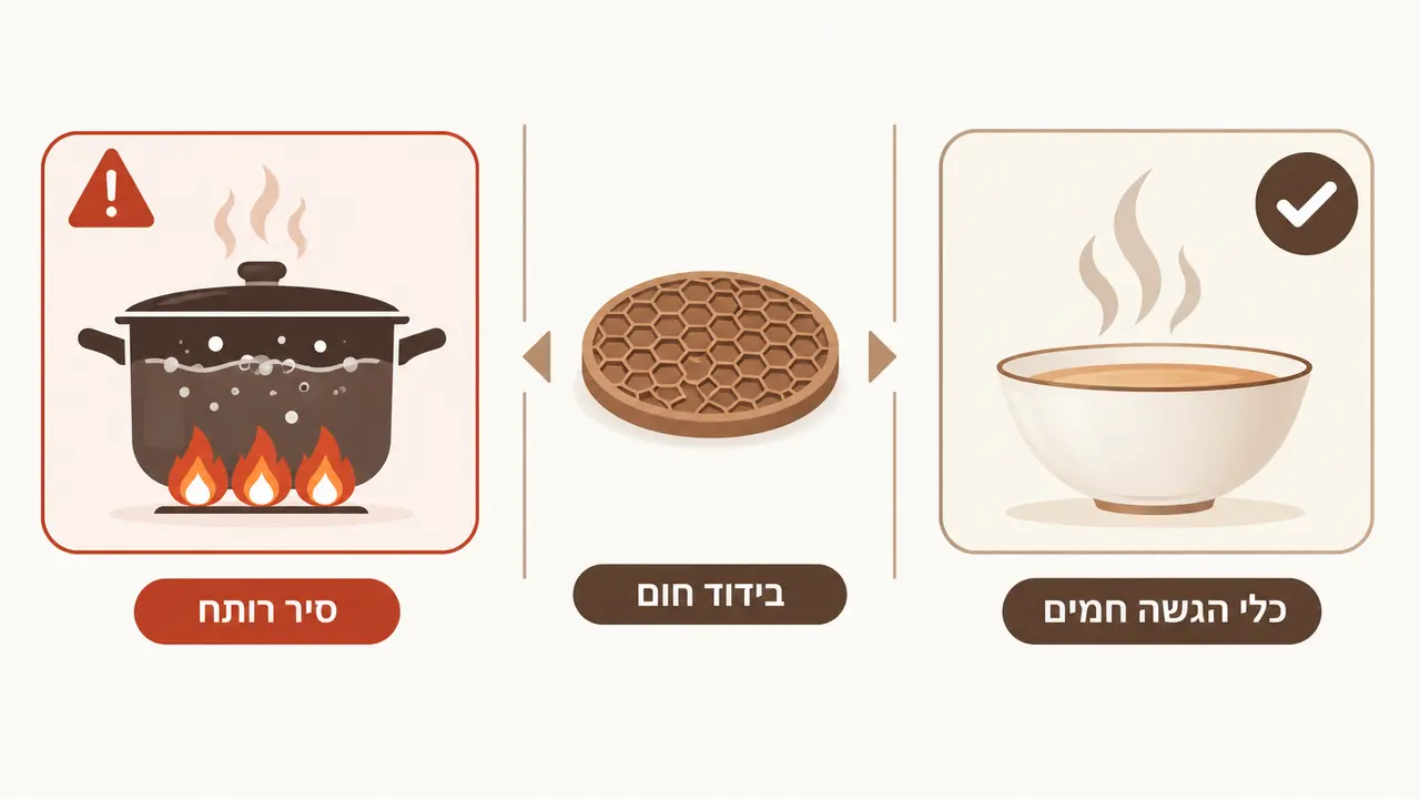 כלי הגשה חמים מונחים על ראנר שולחן