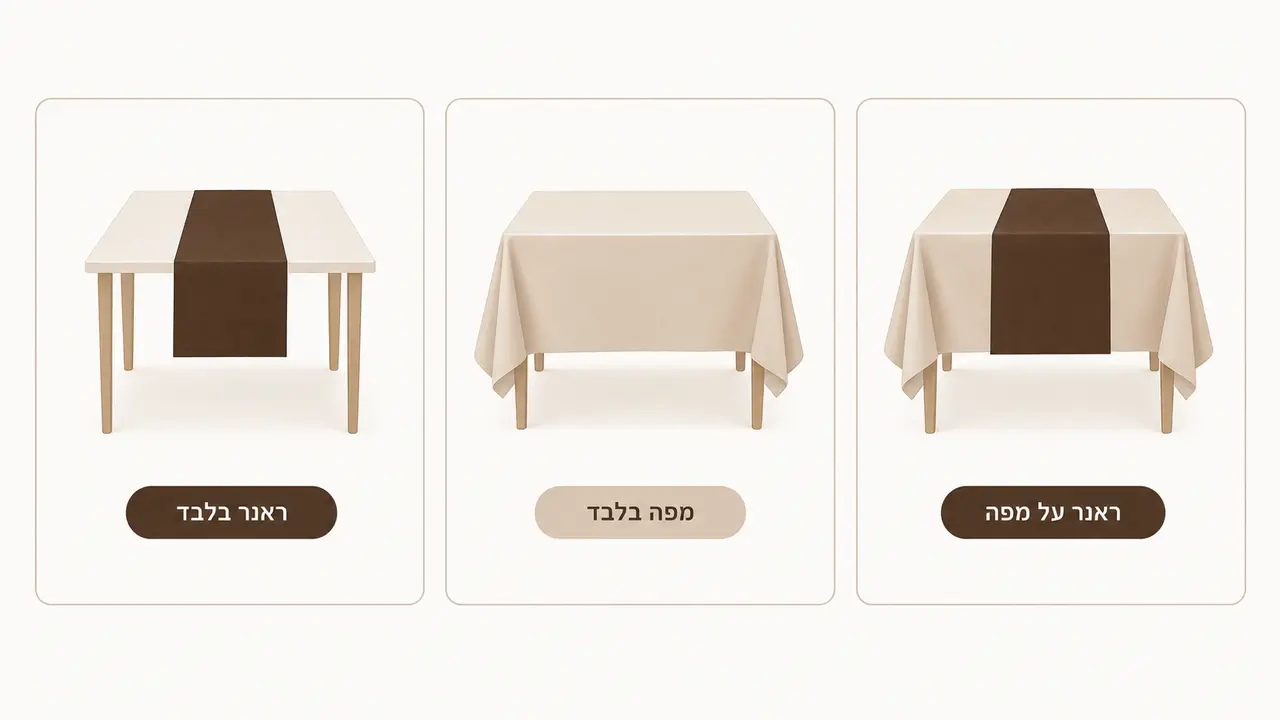 שולחן ערוך עם ראנר מעל מפה לאירוח חגיגי